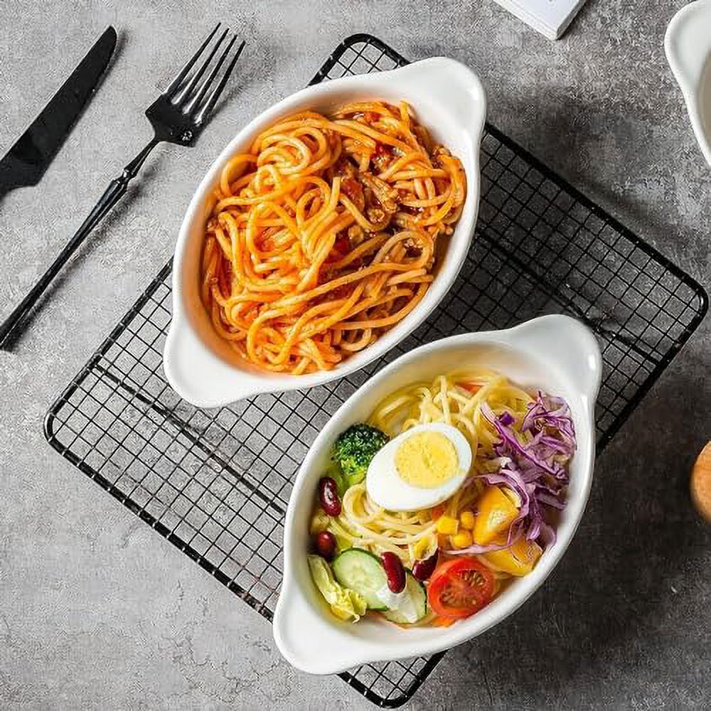 XINLTC Ceramic Au Gratin Baking Dishes, Set of 8 Oval Baking Dish Set for 1 or 2 Person Servings, Small Mini Casserole Dish with Double Handle, 8.4x4.8x1.4 inch
