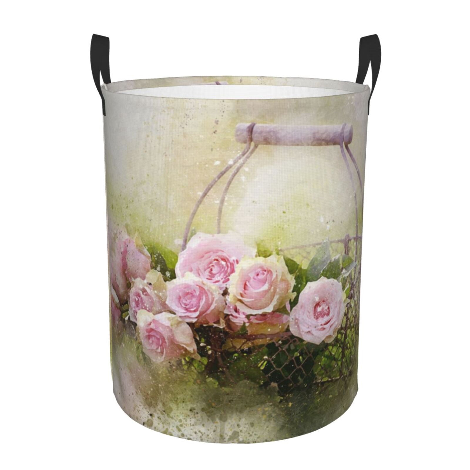 Watercolor Pink Rose Floral Laundry Basket