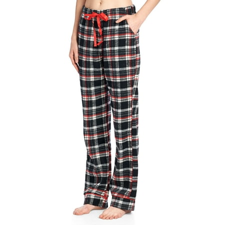 Ashford & Brooks Women's Super Soft Flannel Plaid Pajama Sleep Pants - Black Ivory -