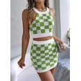 thumbnail image 3 of Osfvolr Women 2 Piece Outfits Halter Crop Top and Mini Skirt Summer Crochet Outfits Green M, 3 of 8