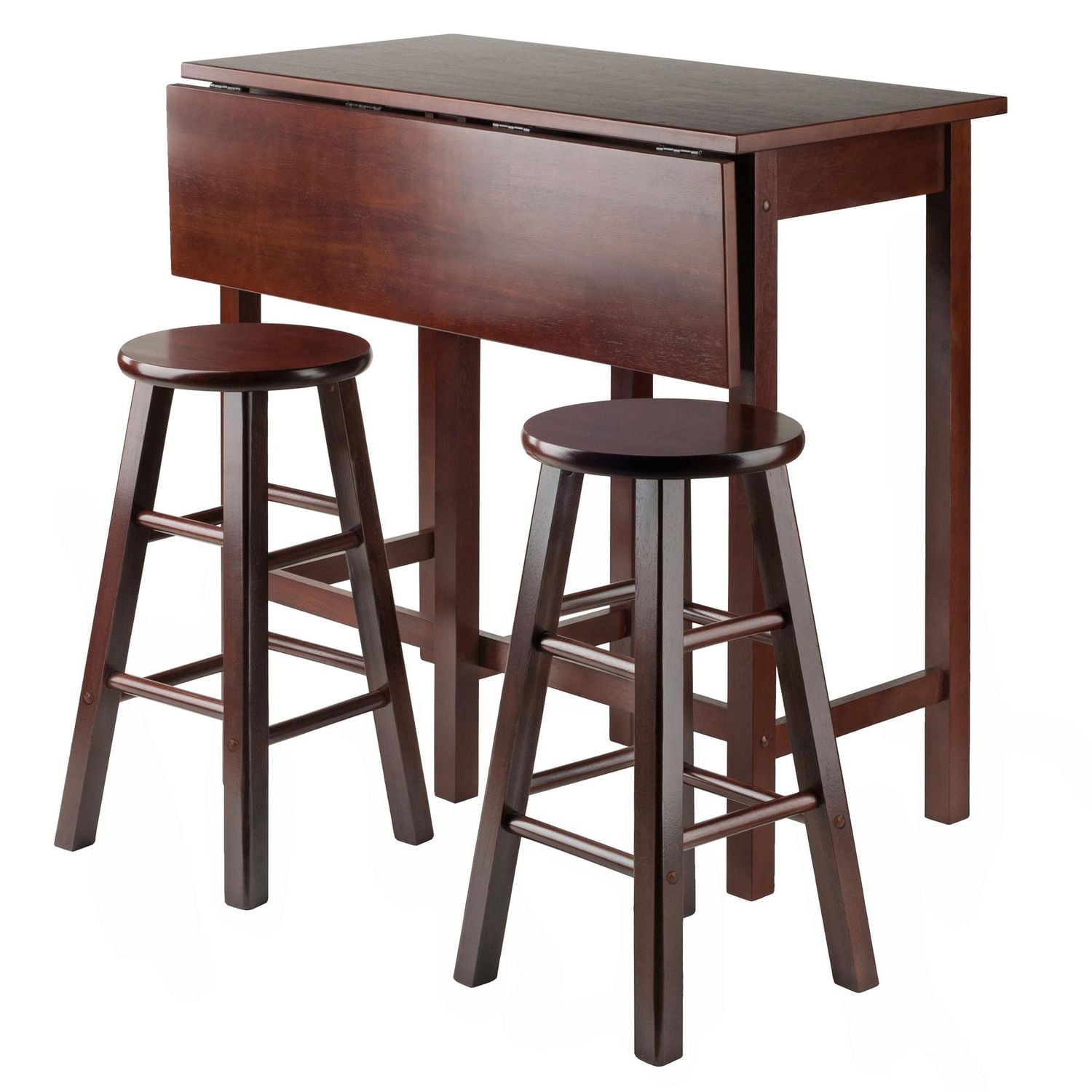 Lynnwood Drop Leaf Island Table with 2 Square Legs Stool Walnut