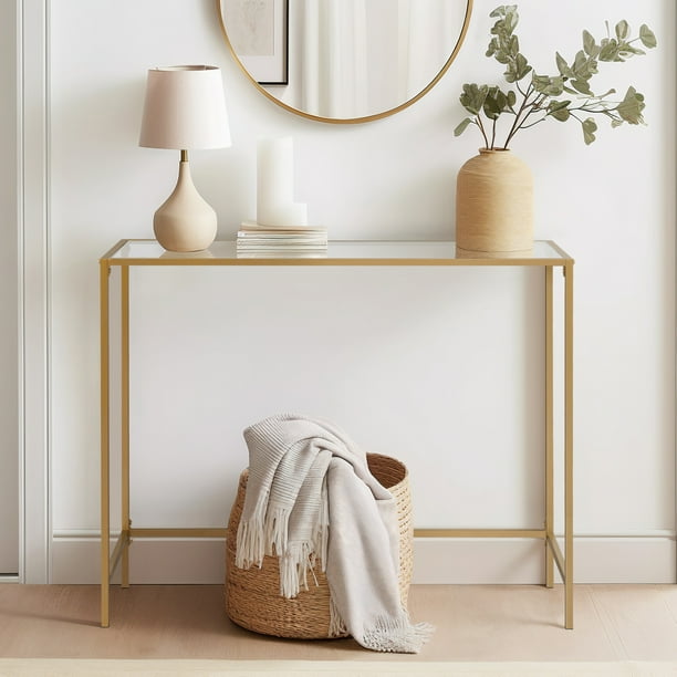Winado Console Table with Shelf, Gold Hallway Table, Narrow Sofa
