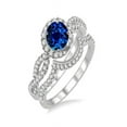 thumbnail image 2 of Perfect 2 Carat Round cut Blue Sapphire and Diamond Halo Bridal Set in 14k White Gold, 2 of 2
