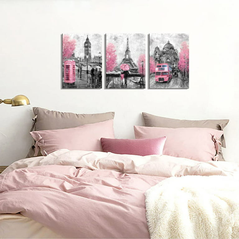 Pink and Gray Paris Wall Art Paris Decor for Bedroom Bathroom ...