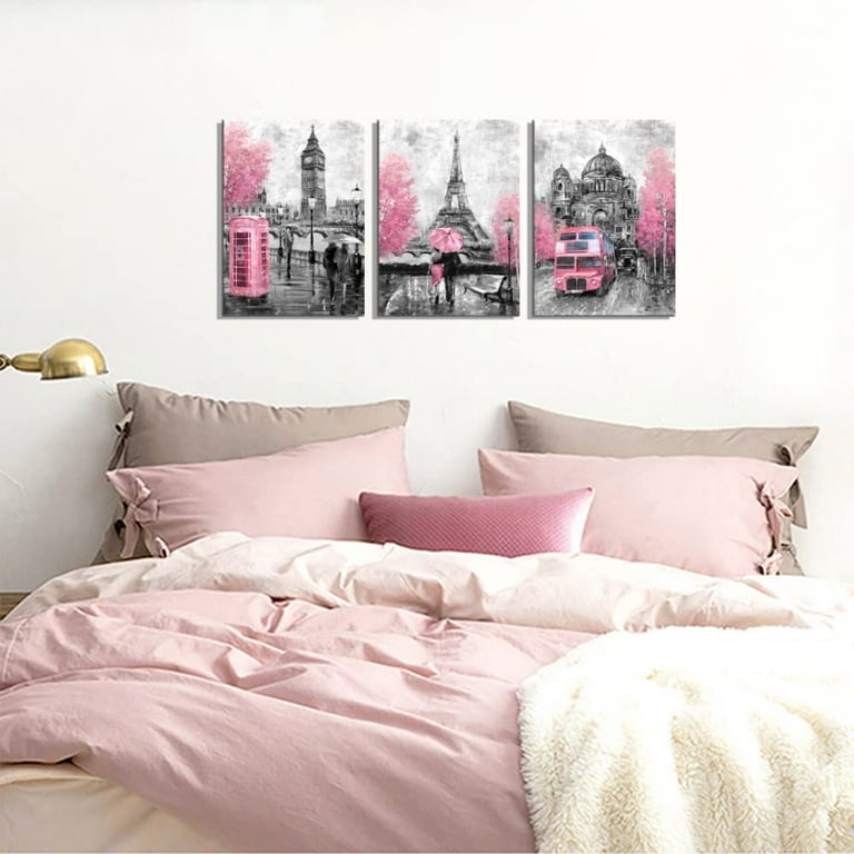 Pink and Gray Paris Wall Art Paris Decor for Bedroom Bathroom ...