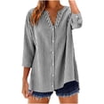 thumbnail image 2 of Tawop Button Down Shirts for Women Short Sleeve Fashion Casual Loose Striped 3/4 Sleeve Collared Top Blouses Womens Shirts, 2 of 6