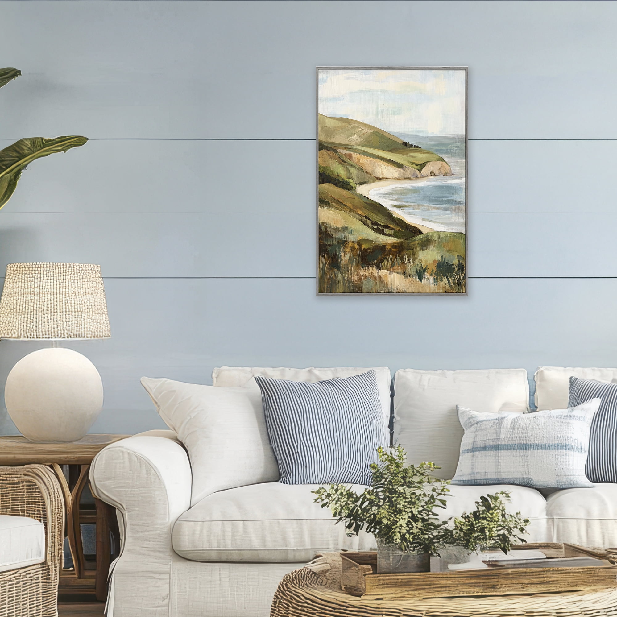 Stupell Industries Painted Cliffside By The Sea Gray Framed Giclee Art, design by Petal Prints Design