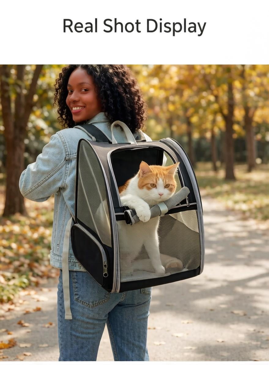 Pet Backpack Carrier for Small Dogs & Cats | Up to 15lbs Capacity | Foldable with Breathable Mesh Windows | Ideal for Travel, Hiking & Outdoor Adventures(Black)