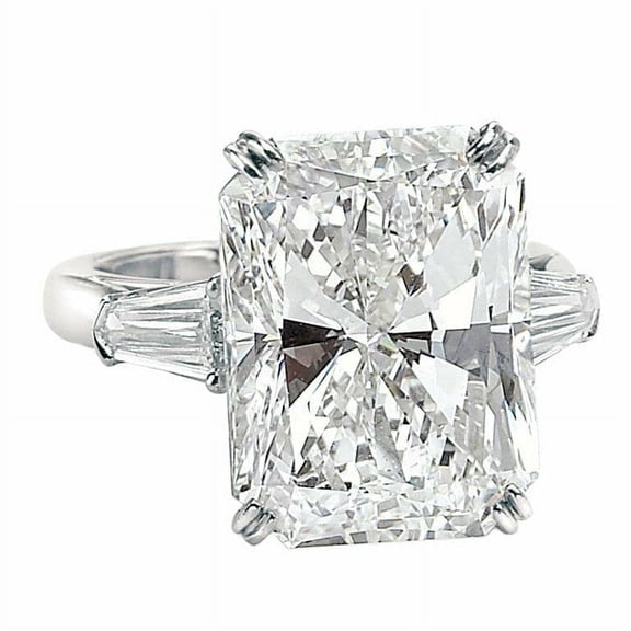 HeartsAndYou 3ct Radiant Cut Moissanite Solitaire Ring 18k White Gold over Silver and Baguette Accent