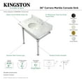 thumbnail image 4 of Kingston Brass KVPB36MOQ0 Monarch 36" Carrara Marble Console Sink with Stainless Steel Legs (8-Inch, 3-Hole), Carrara Marble White/Matte Black, 4 of 5
