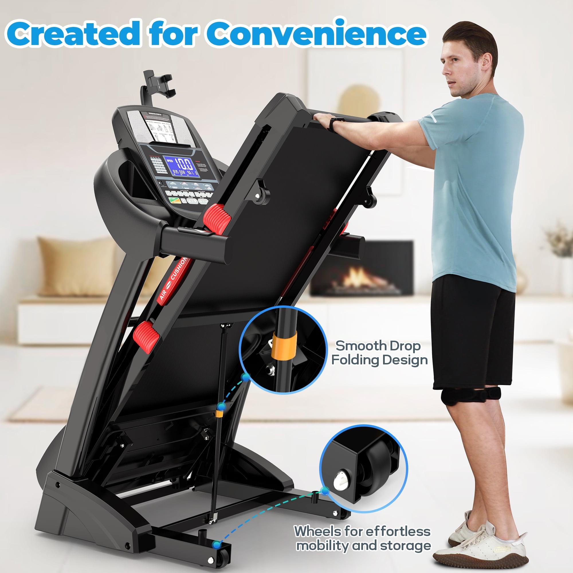 4.5HP Folding Treadmill 300lbs capacity, Automatic Incline Treadmill with FitShow APP & HiFi Bluetooth Speakers, Electronic 0.6-12MPH Treadmill for Home Office Gym Use