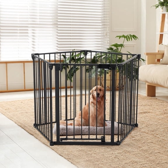 Pet Gates, DOMIPET Dog Playpen 5Panel 128" Extra Wide 30" Tall Fireplace Fence Playard, Black