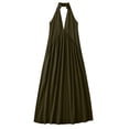 thumbnail image 5 of fheaev Women's Maxi Dress Linen Halter Neck Sleeveless Pleated Backless with Pockets Solid for Vacation Army Green S, 5 of 6