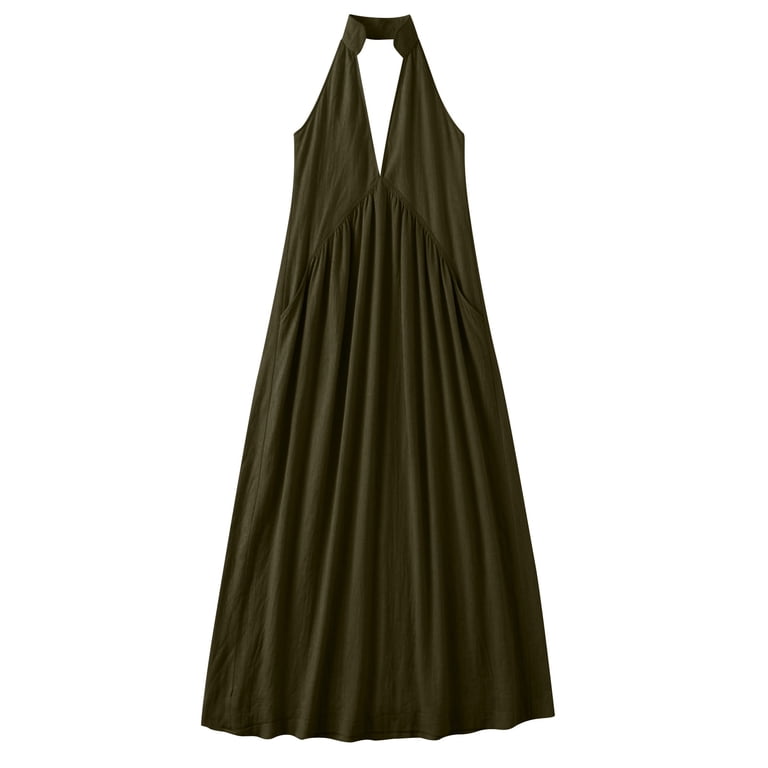 green pleated halter neck dress Forest Green Pleated Halter Dress