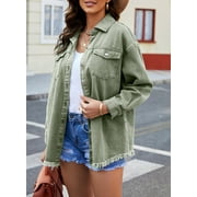 Eytino Womens Oversized Denim Jacket Casual Long Boyfriend Jean Jacket for Autumn Spring Green L Female
