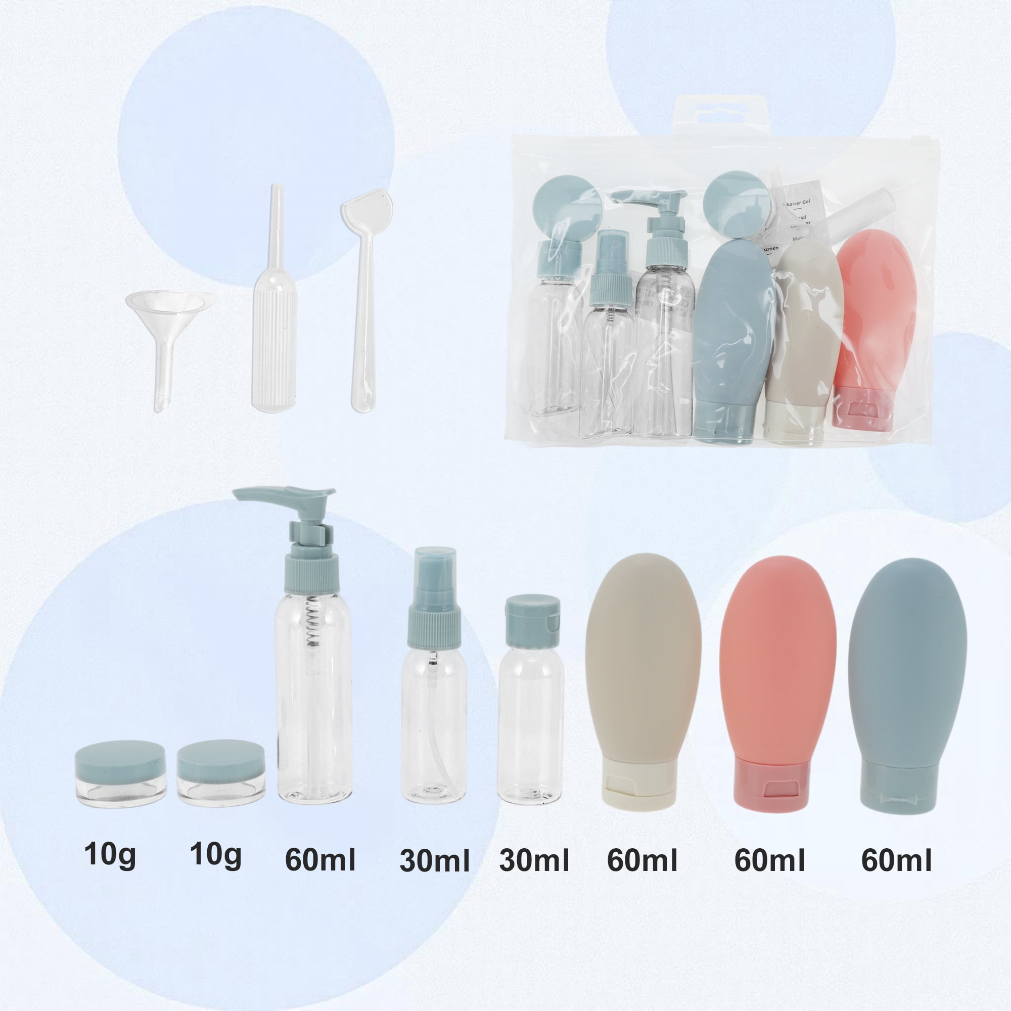 Unique Bargains Portable Travel Container Set of 12 Pcs Blue, Beige, Pink