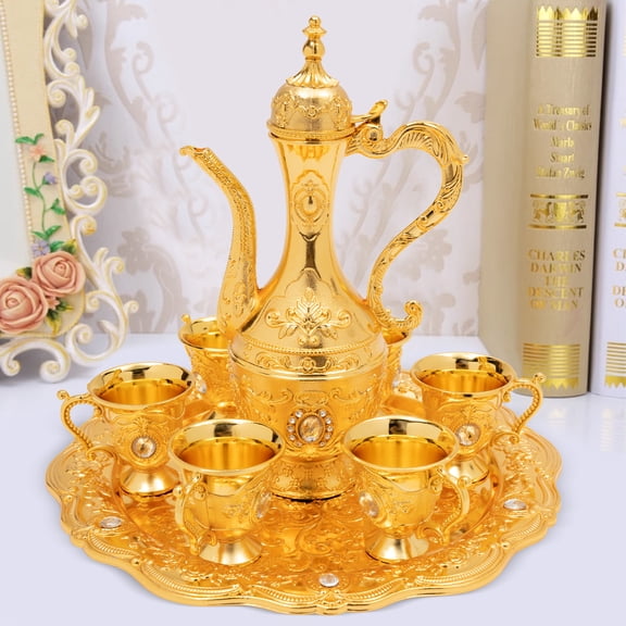 Dwellnix Vintage Tea Set Turkish Coffee Set Wedding W Pot 6 Cups Birthday Home Decor Set