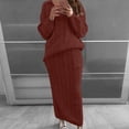 thumbnail image 2 of CHUANK Robe Chandail en Tricot Torsadé pour Femmes, Unie, Coupe Ajustée, Ensemble Robe Chandail 2 Pcs, Hauts à Col Ras du Cou, Jupe Crayon Midi, 2 of 5
