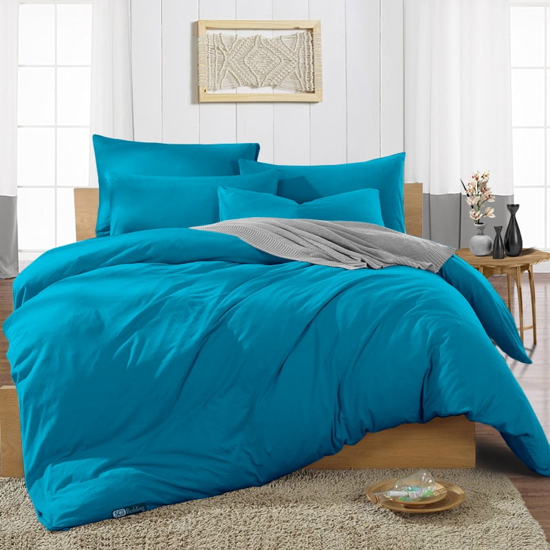 SGI Bedding 3 Piece Cotton Duvet Cover Turquoise Blue Solid 600 Thread