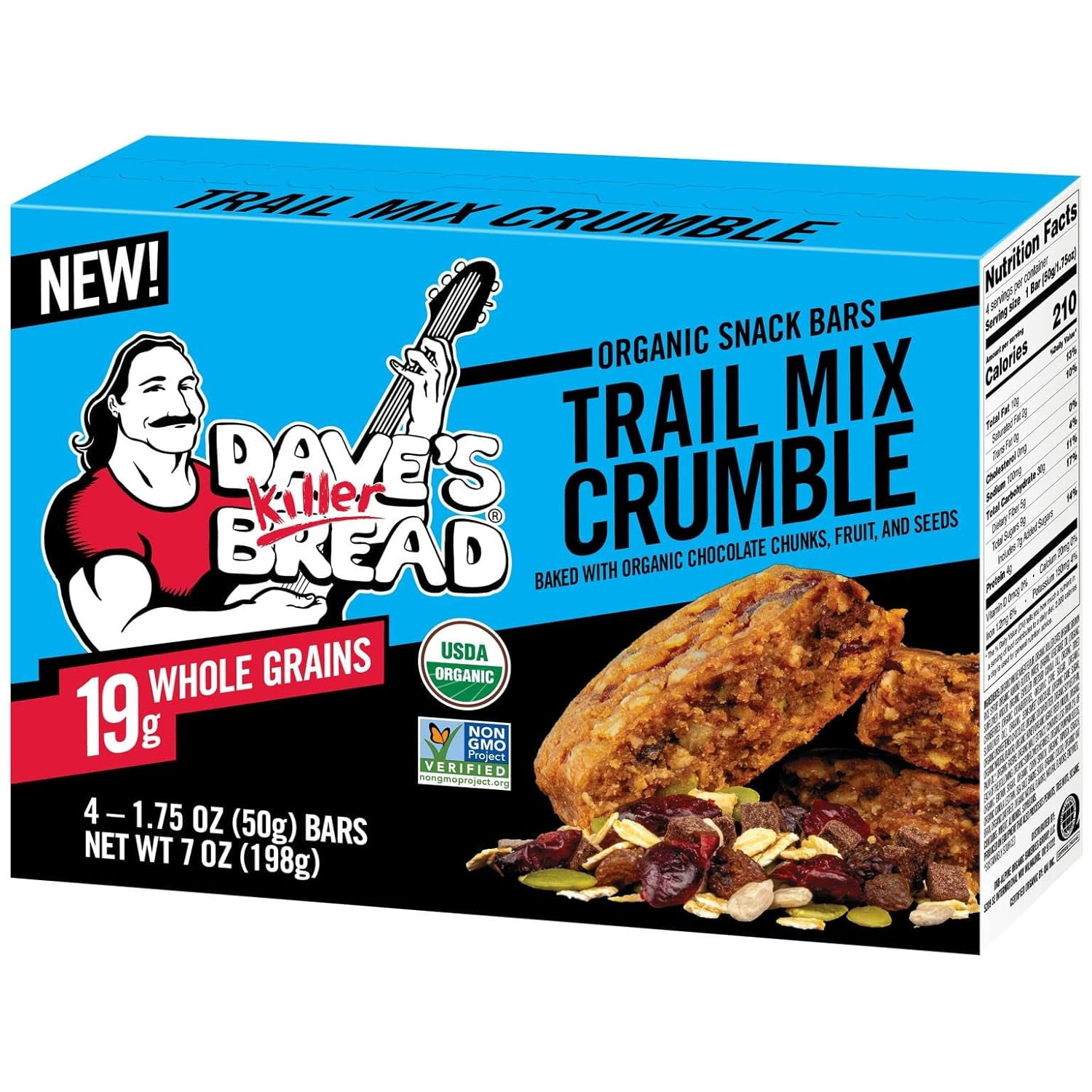 Dave's Killer Bread Trail Mix Crumble Organic Snack Bars, 4 Individually Wrapped Snack Bars (Pack of 3)