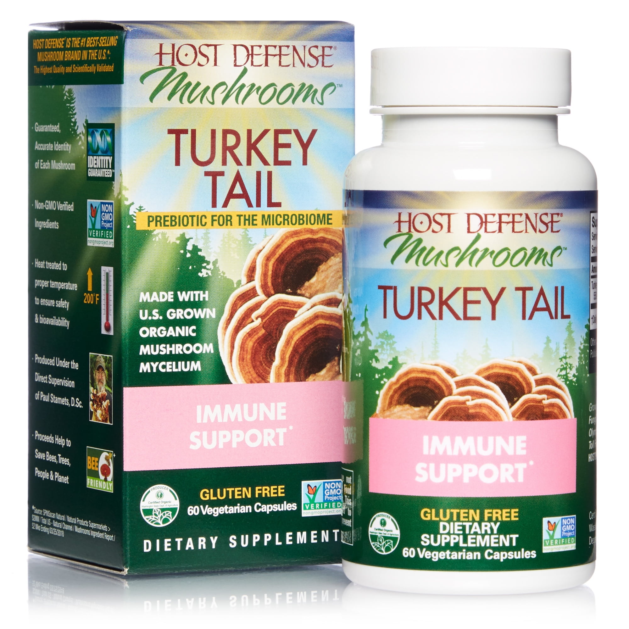 Host Defense, Turkey Tail Capsules, Natural Immune System and Digestive Support, Daily Mushroom Mycelium Supplement, USDA Organic, Gluten Free, 60 Vegetarian Capsules (30 Servings)