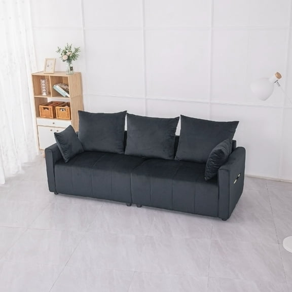 Modern Velvet 2-Seater Sofa - 82" Black Two-Tone Sectional Couch with Contemporary Design, Easy Assembly Living Room Furniture, Elegant Space-Saving Sofa for Apartment, Lounge or Office
