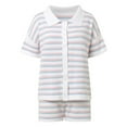 thumbnail image 3 of MKLEKYY Conjuntos De Mezclilla Cortos Para Mujer, Conjunto De Punto A Rayas, Top Con Botones Y Pantalones Cortos De Dos Piezas, Ropa De Estar Por Casa, 3 of 3