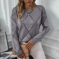 thumbnail image 6 of ZUKMRJPC Womens Crewneck Sweater Long Sleeve Crochet Hollow Out Trendy Sequin Knit Sweaters Fall Lightweight Loose Casual Pullover Tops, 6 of 9