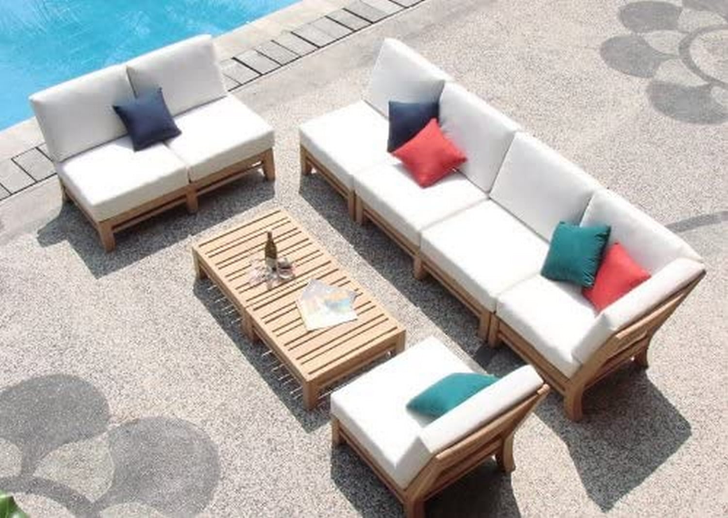 Teak 7-Piece Outdoor Sectional Set with Sunbrella Cushions