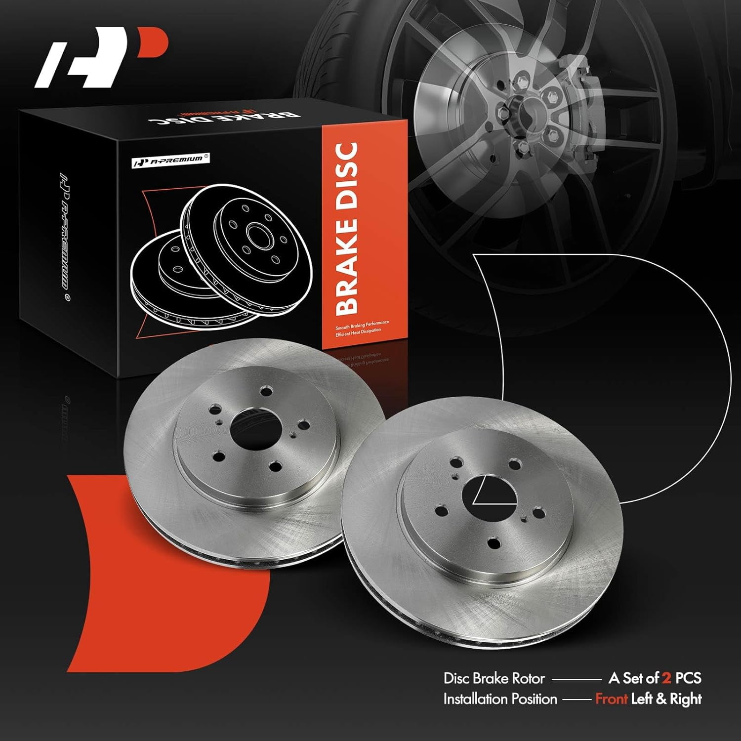 A-Premium Front Disc Brake Rotors Set Compatible with Toyota Highlander 2006-2007 & Lexus RX330 2004-2006, RX350 2007-2009, RX400h 2006-2008 2-PC Set