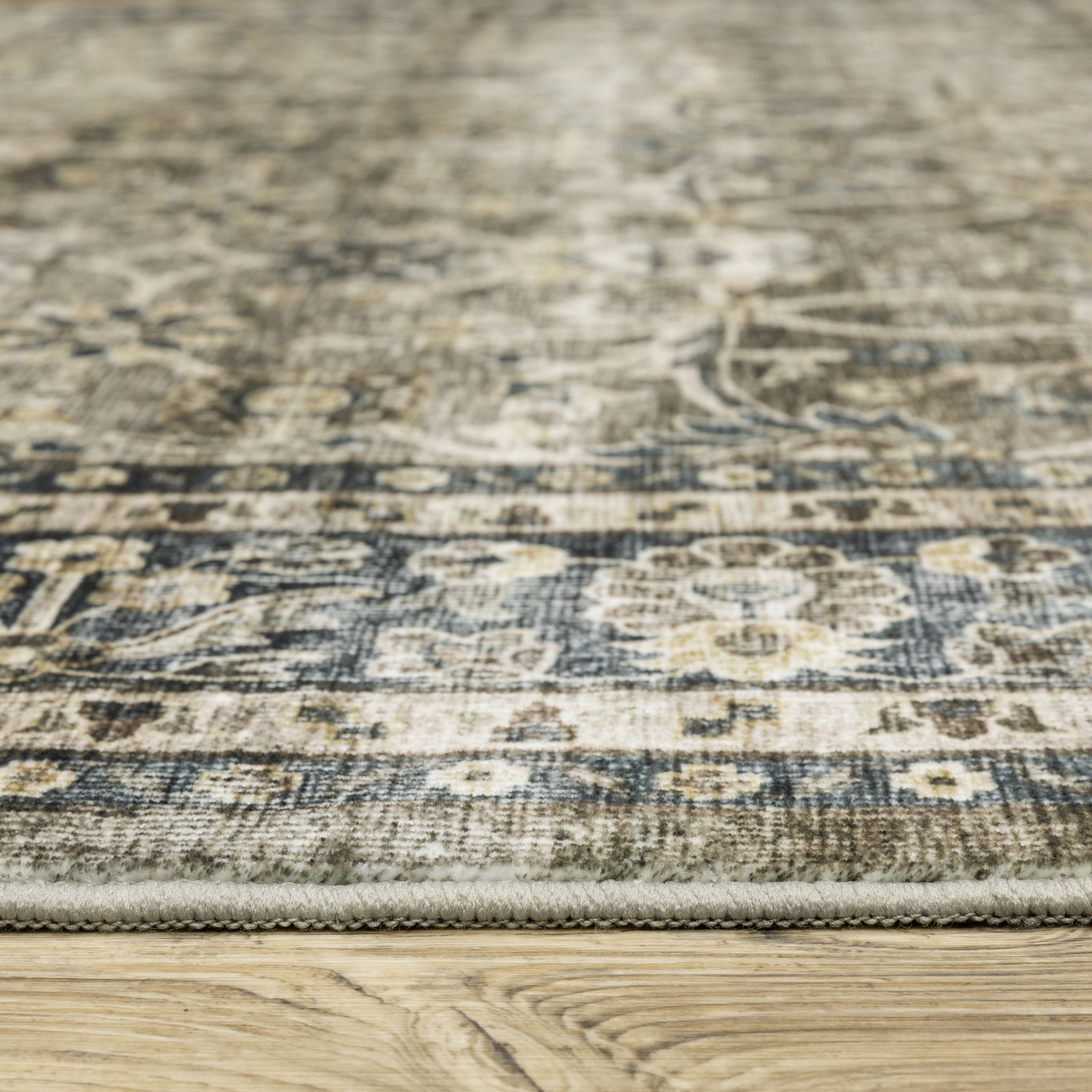 Avalon Home Sebastian Vintage Bordered Charcoal Grey/ Blue Washable Indoor Area Rug