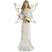 Pavilion Gift Company Because Someone We Love, Little Bit of Heaven in Our Home Gold & White in Memory Figurine 7.5" Angel Holding Calla Lilies, 7.5 Inch Tall, Gold 22204