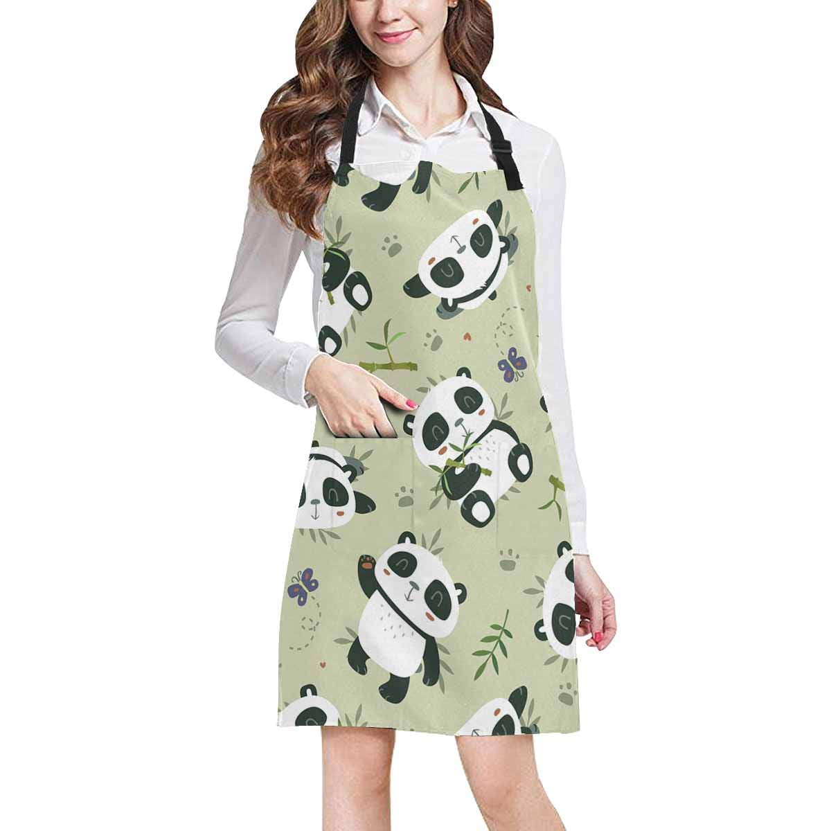 ASHLEIGH Cartoon Cute Panda on Brown Background Unisex Adjustable Bib Apron with Pockets for Women Men Girls Chef for Cooking Baking Gardening Crafting