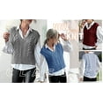 thumbnail image 4 of Langwyqu Spring Fall V-Neck Women Sleeveless Knit Vest Ribbed Sweater Pullover, 4 of 5