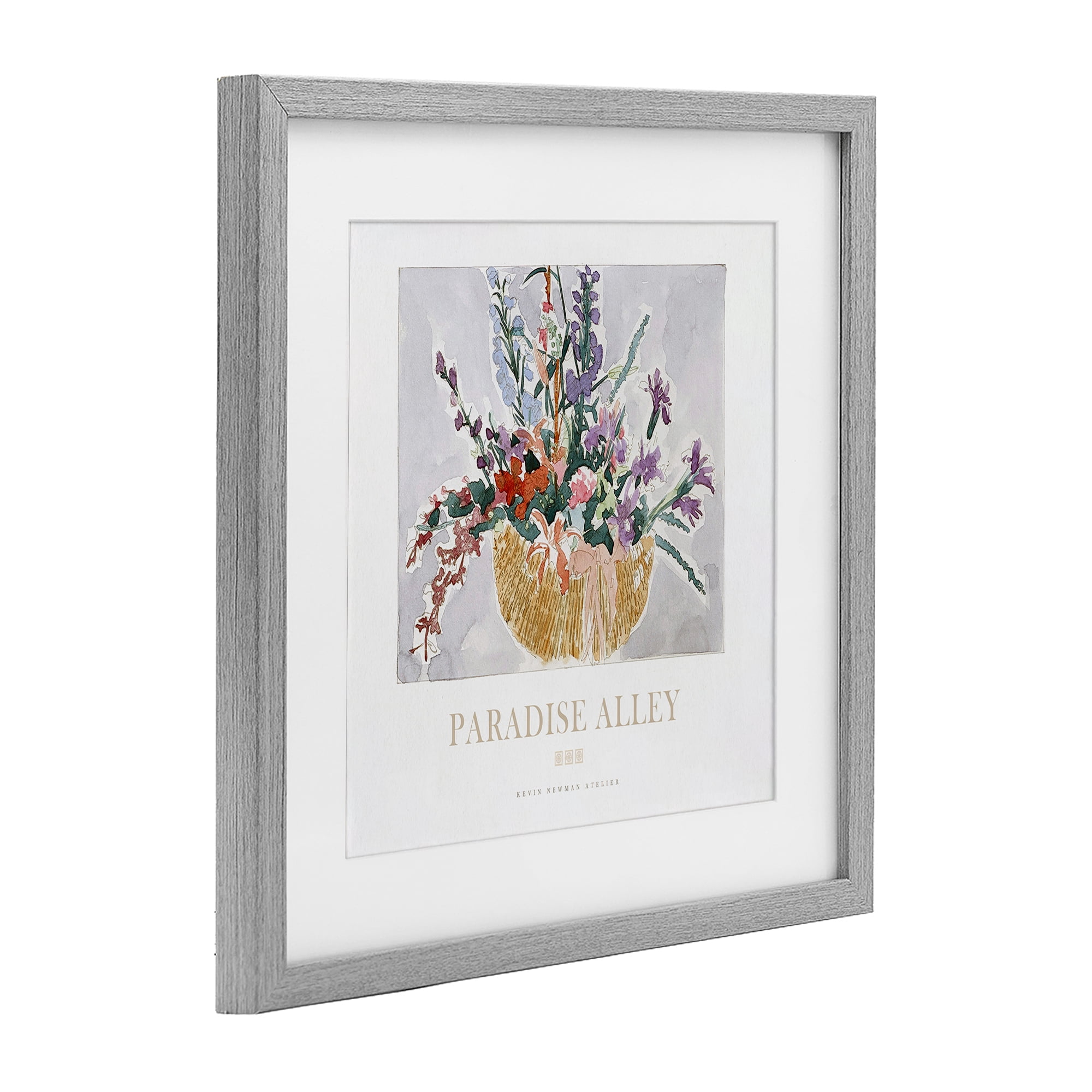 Stupell Industries Paradise Alley Basket of Flowers Gray Framed Print Under Glass, design by Jadei Graphics