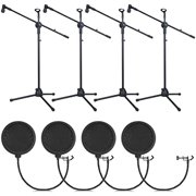 4 Pcs Tripod Microphone Stand Adjustable Boom Height Stand with Clip and Windscreen for Live Stream, Singing, Stage Performance, Studio, Max Height 60 Inch