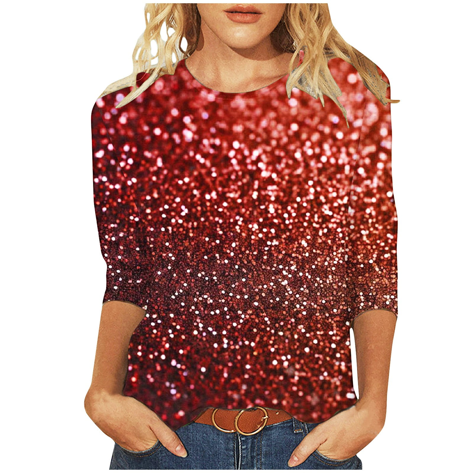 ZVAVZ T-Shirts pour Femmes Tendance, T-Shirts d'Été Imprimés Manches 3/4 Col Rond Hauts Décontractés pour Femmes Soldes Aujourd'hui Multicolore 3TG