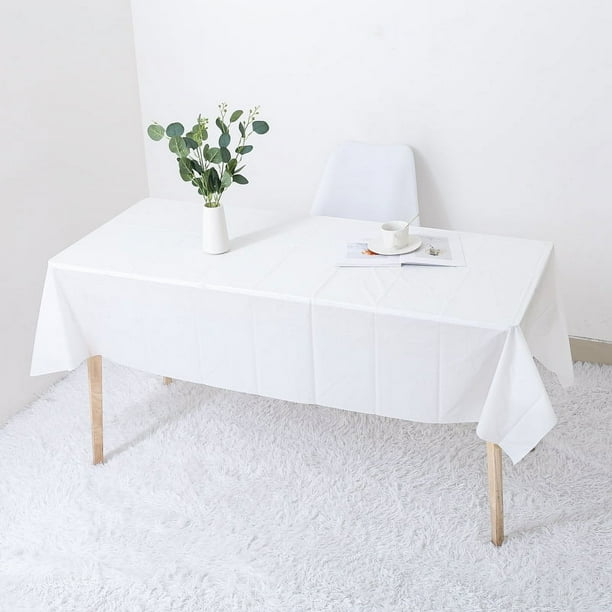 Xiao Hua 10 manteles rectangulares de plástico desechables, impermeables y coloridos, para fiestas, de 135 x 275 cm, para picnic, cocina y cumpleaños (blancos).