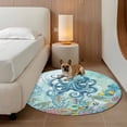 thumbnail image 2 of Ocean Animals Round Area Rug 3.3Ft Washable Circle Rugs for Dining Room Table, Coastal Octopus Jellyfish Seaweed Coral Green Non-Slip Carpet Floor Mats Indoor Outdoor Carpet Runner Home Decor, 2 of 8