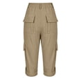 thumbnail image 4 of Women's Capri Pants Travel Hiking Straight Leg Joggers Casual Summer Drawstring Cropped Pants with Pockets Khaki XL, 4 of 5