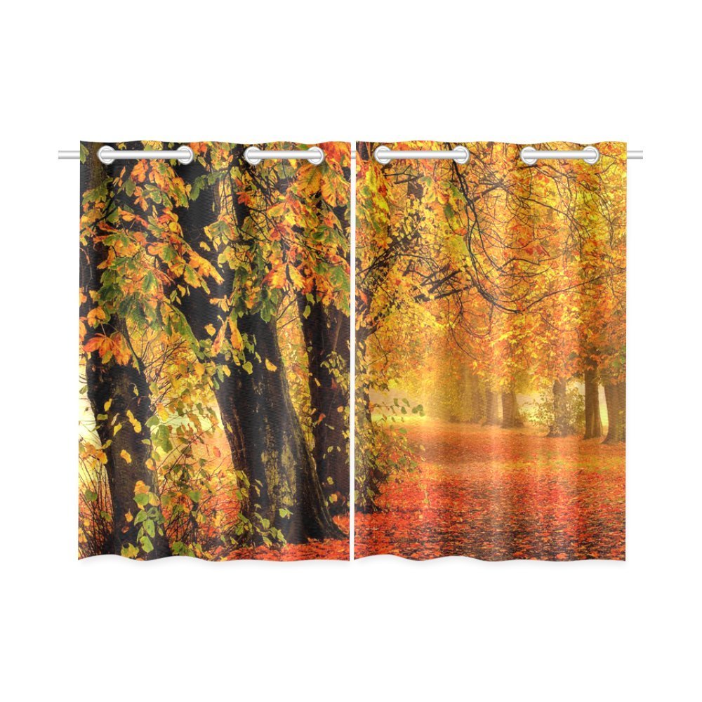 MYPOP Autumn Park Forest Leaves Window Curtain Kitchen Curtain 26x39 inches (Two Pieces