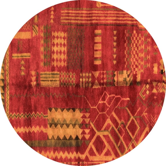 Ahgly Company Indoor Round Oriental Orange Modern Area Rugs, 7' Round