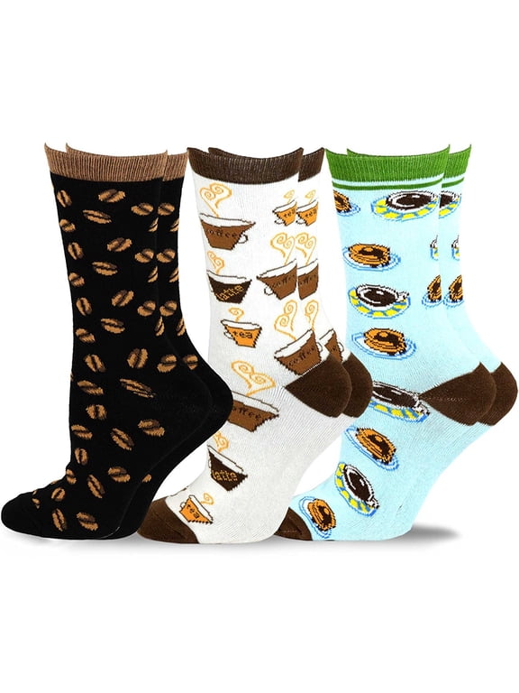 TeeHee Women's Foods Crew Socks 3-Pack (Coffee and Pancakes)