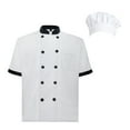 thumbnail image 1 of TopTie Unisex Short Sleeve Cooking Chef Coat Jacket & Hat & Bandana Set-Black White-M, 1 of 5