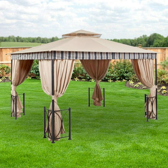 Garden Winds Replacement Canopy for Belcourt Gazebo - Riplock 350 - SOLID BEIGE ONLY
