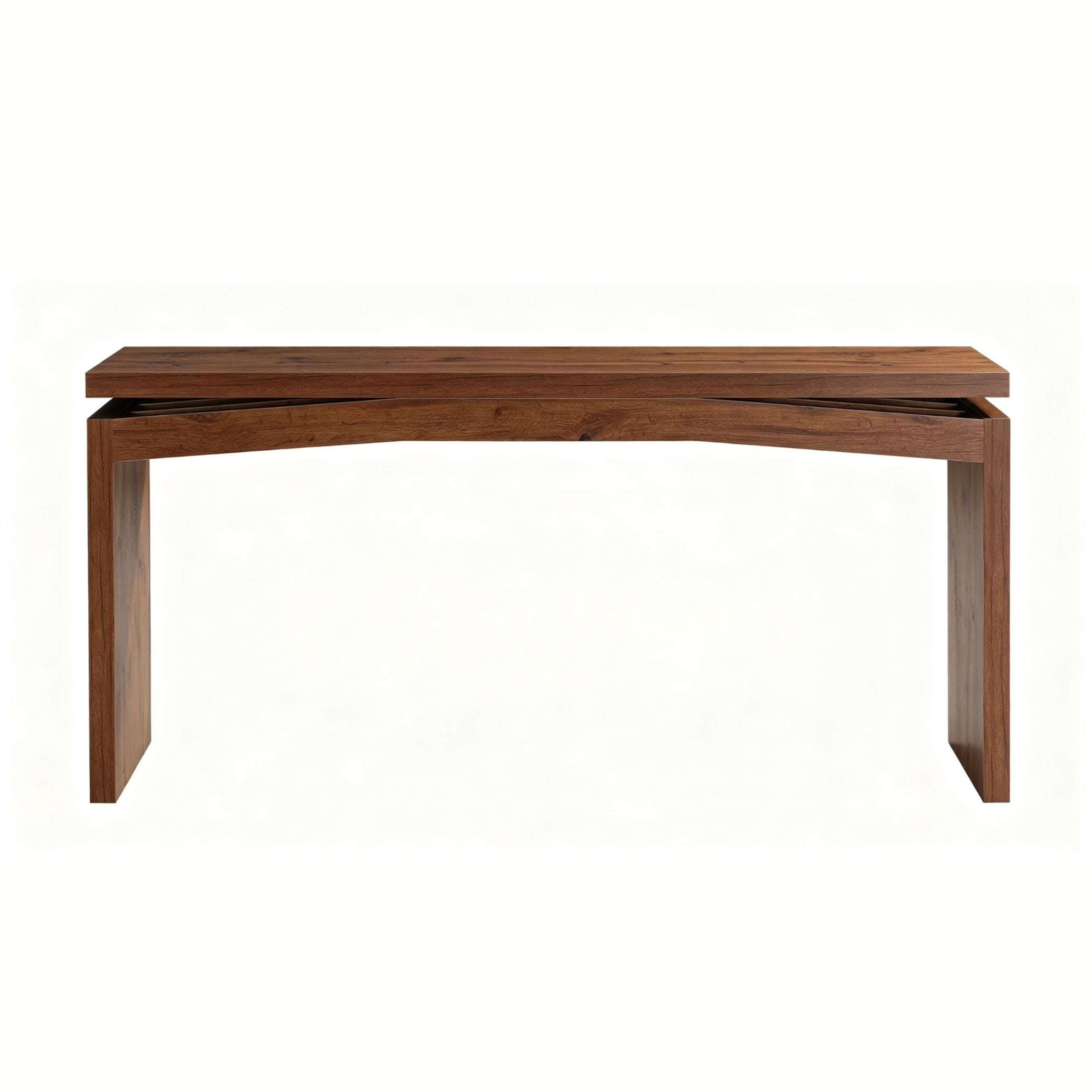 GDF Studio 62.2" Modern Console Table with Curved Apron & Geometric Inlay, Narrow Entryway Design, Walnut