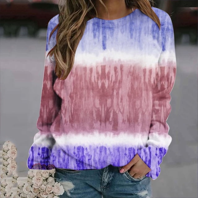 Nouveaux Hauts pour Femmes 2023 Mode Dames Chandail en Molleton à Manches Longues Col Rond Imprimé Blouse Chandail-Over Coupe Décontractée Chandail en Molleton Oversize pour Femmes