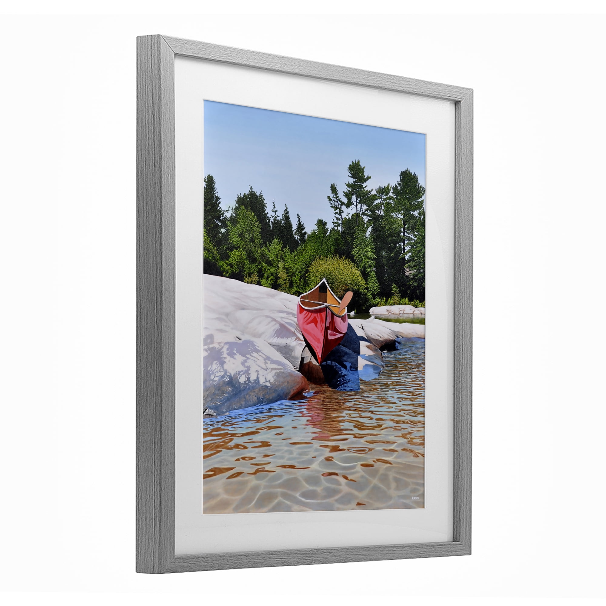 Stupell Industries Canoe at Water's Edge Gray Framed Print Under Glass, design by Kenneth M Kirsch