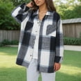 thumbnail image 5 of Jxximdong Fashion Coat for Women, Plush Coat Long Sleeve Plaid with Pocket Loose Coat, Women's Coats Blue, 5 of 7