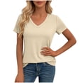 thumbnail image 4 of hoksml Women's V-Neck Short Sleeve T-Shirt Casual Flowy Curved Hem Tops for Everyday Wear, 4 of 9
